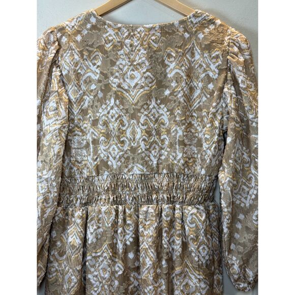 Cupio Orla V Neck Smocked Dress Women's Size Small Tan Casual Style NWT - Picture 9 of 12